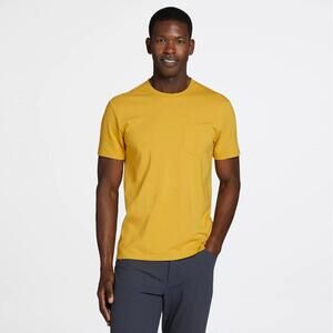 VRST Men's Essential Pocket Tee, Large, Yellow Sunset Garment Wash